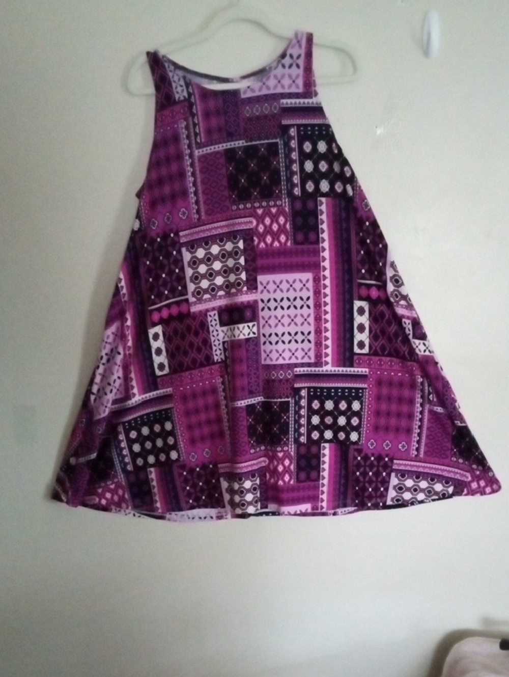 Bobbie Brooks Pink and Purple Patchwork Print Dress Size Large